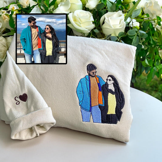 Felpa personalizzata con ritratto ricamato da foto, girocollo per coppia, maglietta per anniversario, regalo di compleanno per coppia per fidanzata, fidanzato, LGBT