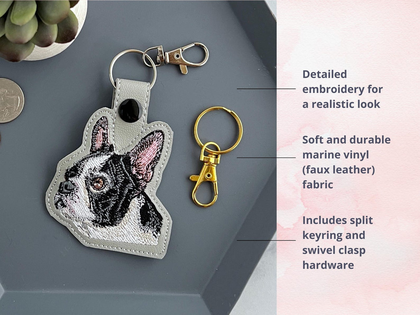 Portachiavi Realistico Con Boston Terrier: Portachiavi Ricamato, Ciondolo Per Borsa O Borsetta - Un Regalo Perfetto Per Gli Amanti Dei Cani