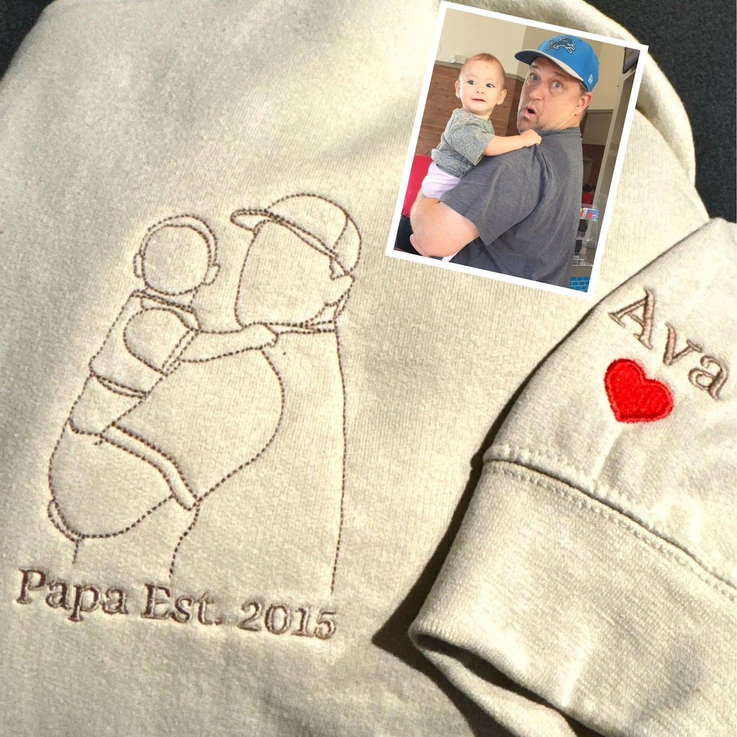 Felpa Con Cappuccio Personalizzata Ricamata Per Papà E Figlia | Felpa Personalizzata Per Papà | Felpa Con Cappuccio Per Papà | Foto Di Famiglia | Ritratto Di Famiglia | Regalo Di Natale