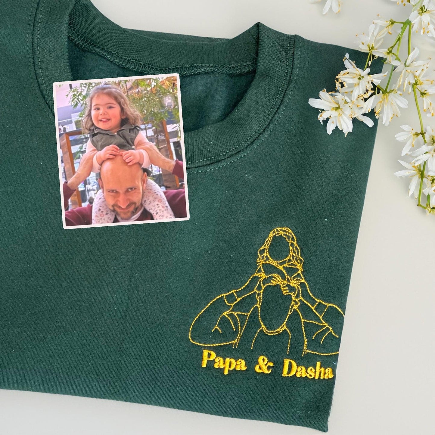Felpa Con Cappuccio Personalizzata Ricamata Per Papà E Figlia | Felpa Personalizzata Per Papà | Felpa Con Cappuccio Per Papà | Foto Di Famiglia | Ritratto Di Famiglia | Regalo Di Natale
