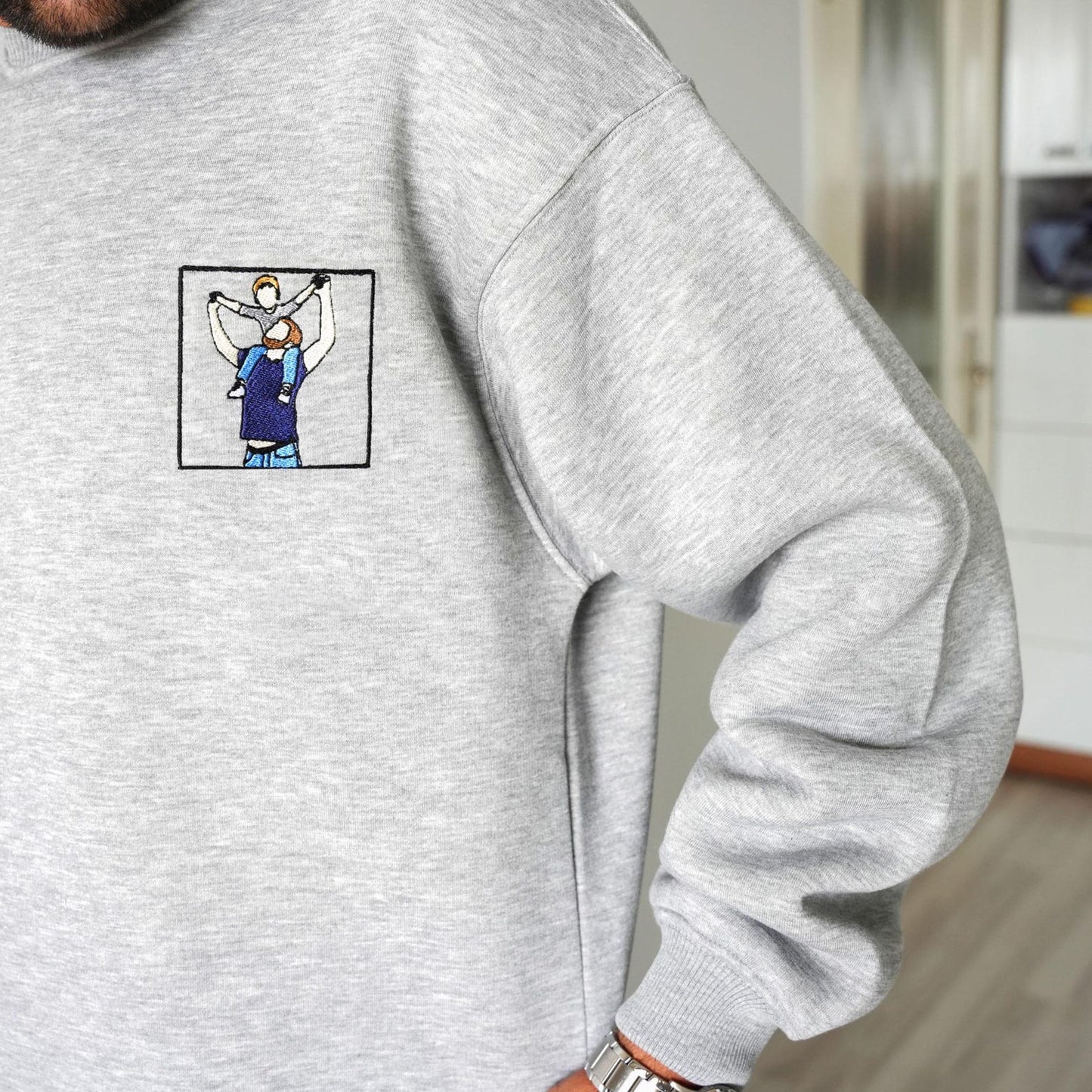 Felpa personalizzata con ritratto ricamato da foto, felpa con cappuccio ricamata personalizzata, regalo per papà, regalo per lui, girocollo personalizzato