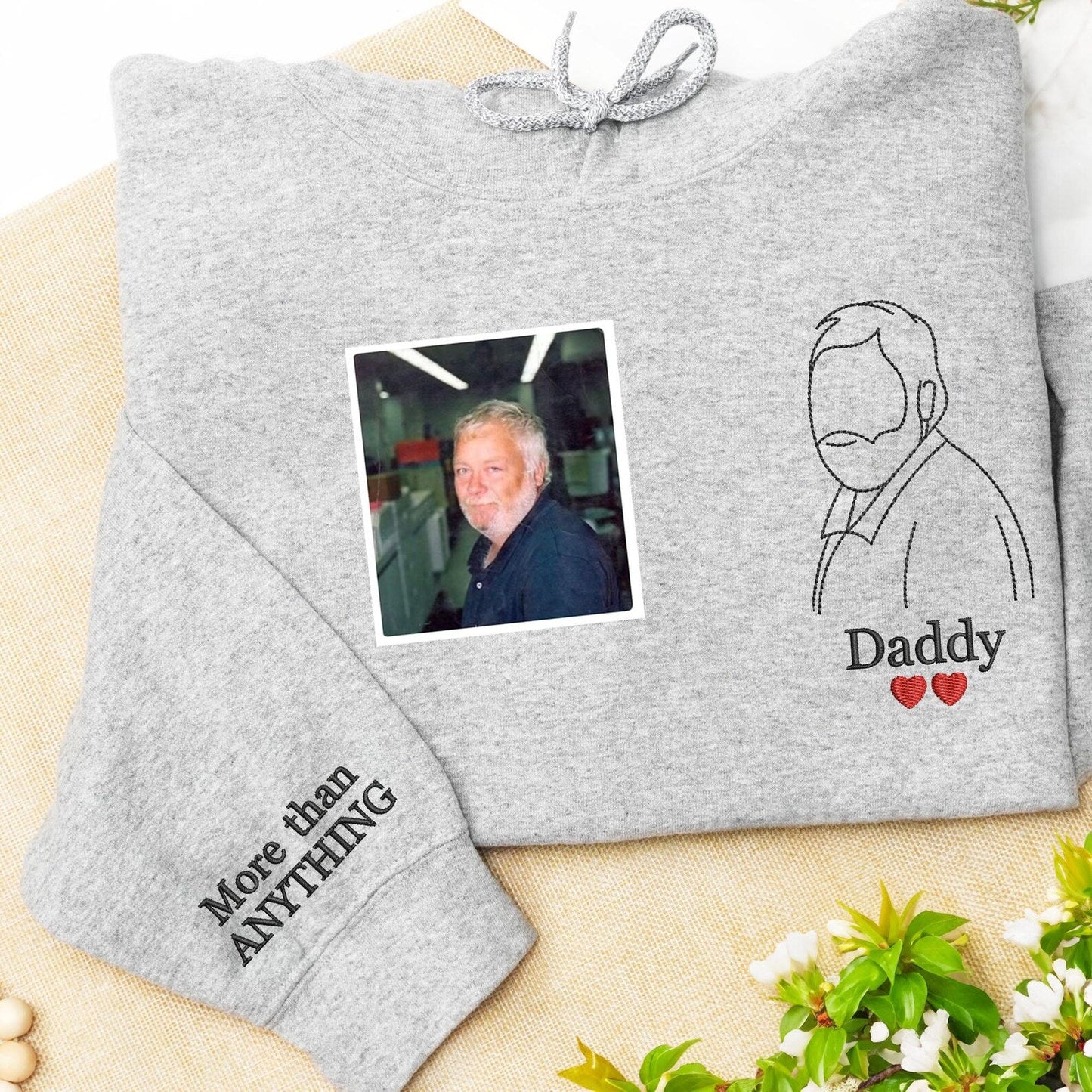 Felpa Con Ricamo Raffigurante Il Profilo Di Papà E Figlia | Felpe Personalizzate Per Papà | Felpa Con Cappuccio Personalizzata Con Ritratto Di Papà | Regali Per La Festa Del Papà