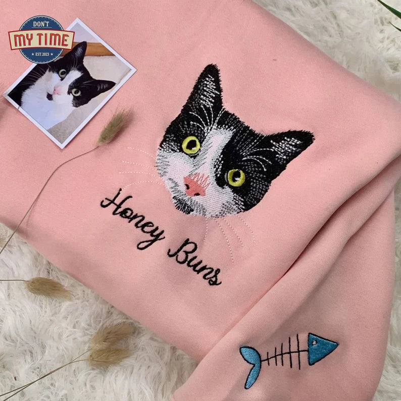 Felpa con foto personalizzata del tuo animale domestico con ricamo, regalo per gli amanti degli animali, regali unici per la perdita di un animale domestico
