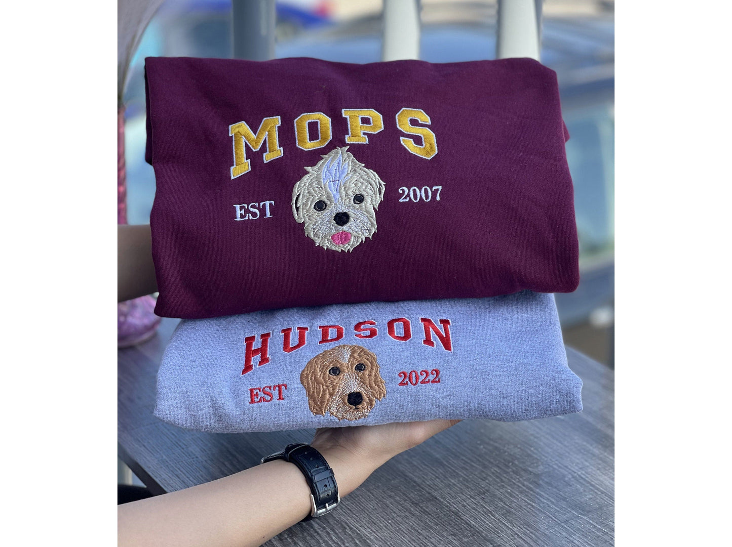 Felpa con cappuccio personalizzata con muso di cane, felpa con ricamo personalizzato per animali domestici da foto, felpa personalizzata con ricamo per cane, felpa con muso di animale domestico, girocollo, maglietta o felpa con cappuccio