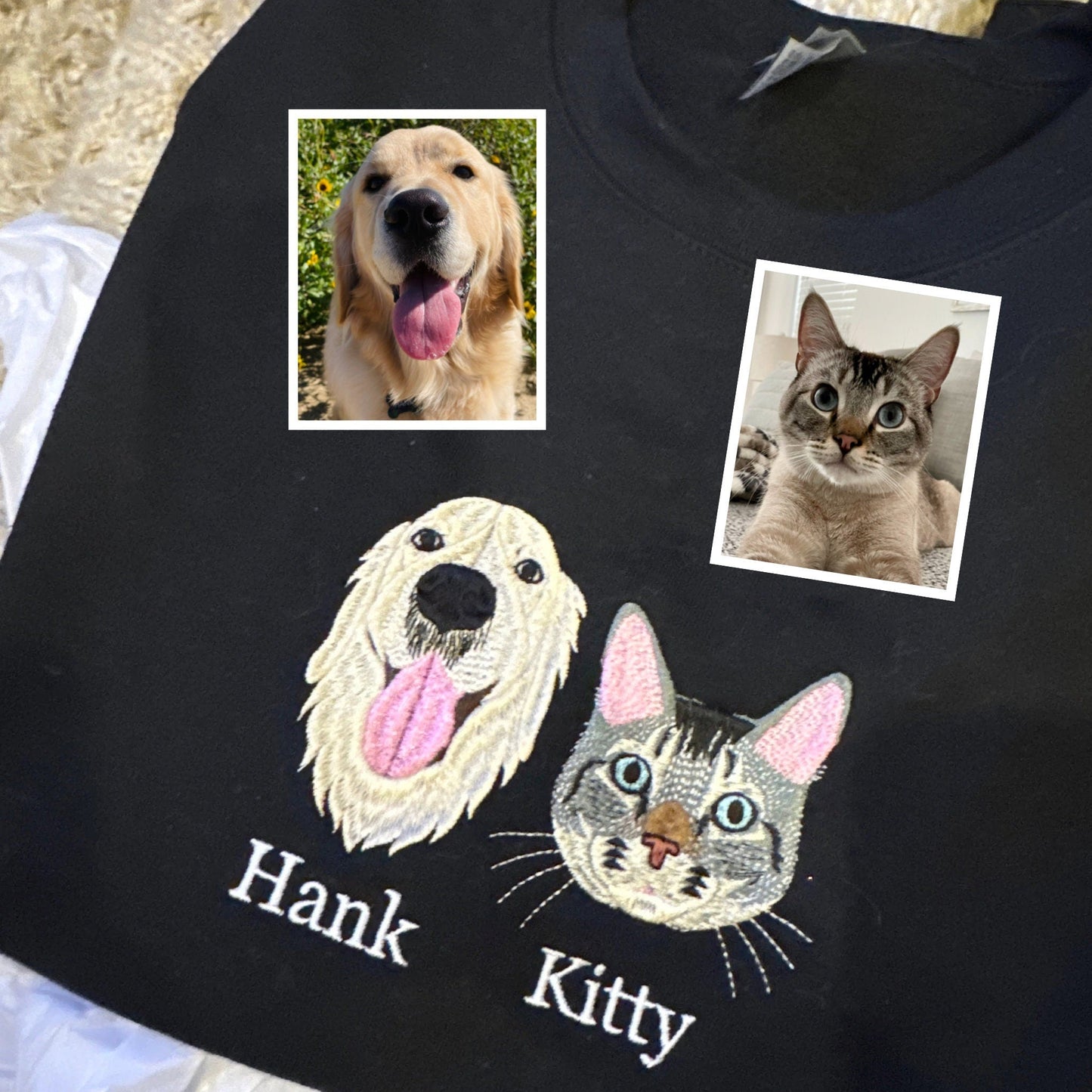 Felpa personalizzata con ricamo per animali domestici con la tua foto, cane/gatto personalizzato con ricamo fotografico, felpa con cappuccio/scollo rotondo personalizzata, regalo di compleanno/felpa per animali domestici/regalo