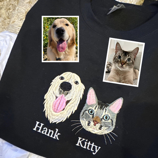 Felpa personalizzata con ricamo per animali domestici con la tua foto, cane/gatto personalizzato con ricamo fotografico, felpa con cappuccio/scollo rotondo personalizzata, regalo di compleanno/felpa per animali domestici/regalo