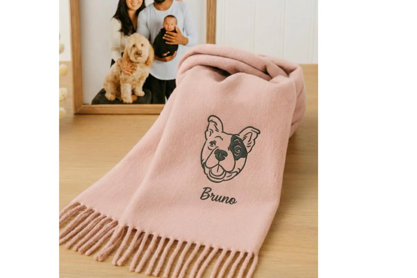 Sciarpa di lana ricamata con volto di animale domestico – Regalo personalizzato per gli amanti degli animali