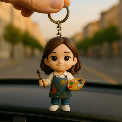 Portachiavi personalizzato con figura 3D da foto, portachiavi personalizzato da artista, regalo per gli amanti dell'arte