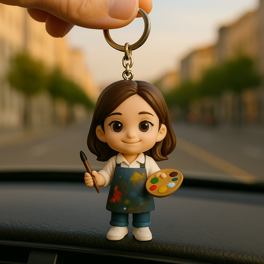 Portachiavi personalizzato con figura 3D da foto, portachiavi personalizzato da artista, regalo per gli amanti dell'arte