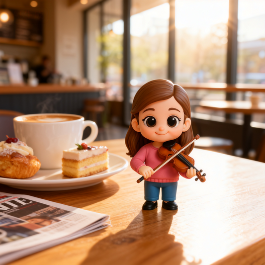 Statuetta 3D personalizzata raffigurante una ragazza musicista, realizzata con una foto. Un regalo unico e personalizzato per amanti della musica e artisti.