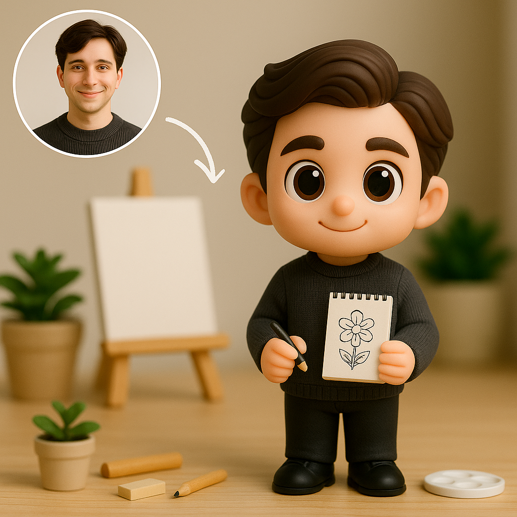Action figure 3D personalizzata da foto, statuetta di pittore personalizzata, mini figura d'artista fatta a mano, regalo
