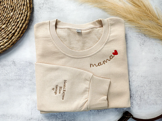 Felpa Personalizzata Con Ricamo "Mamma", Girocollo Personalizzato Con Nomi Di Bambini