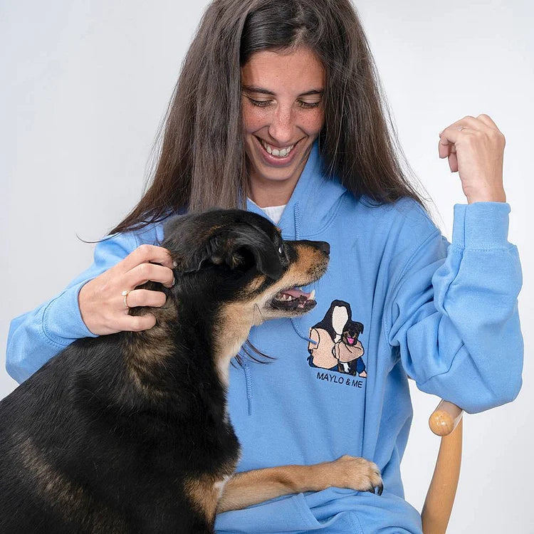 Felpa con cappuccio e maglietta con ricamo fotografico personalizzato per cane/gatto.
