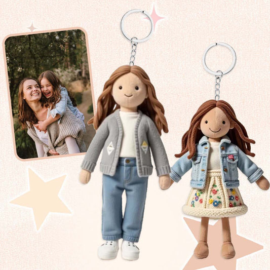 Portachiavi di peluche personalizzato con foto di famiglia