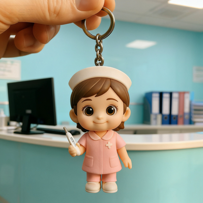 Portachiavi 3D personalizzato con mini statuetta di infermiere, operatore sanitario, regalo per gli eroi dell'assistenza sanitaria