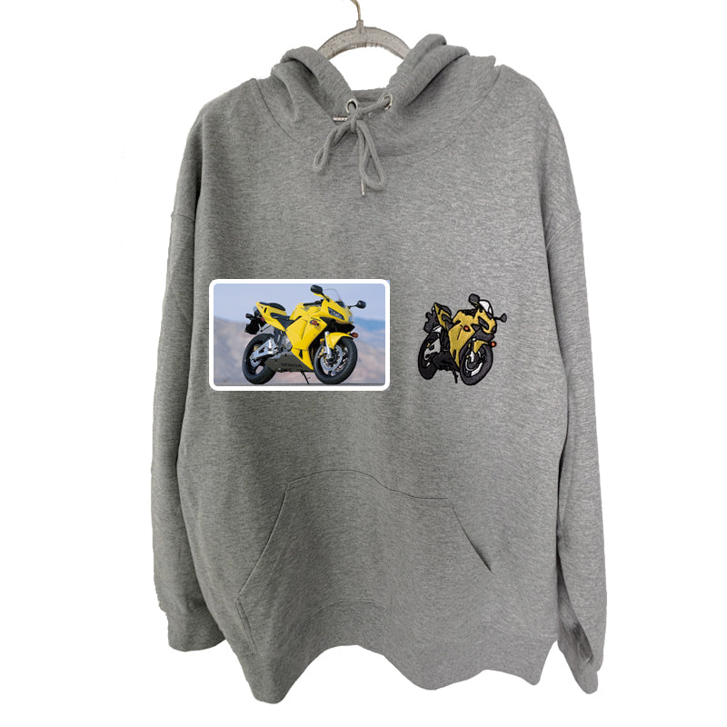 Felpa con cappuccio per auto personalizzata ricamata, foto di auto ricamata, felpa con cappuccio per auto personalizzata