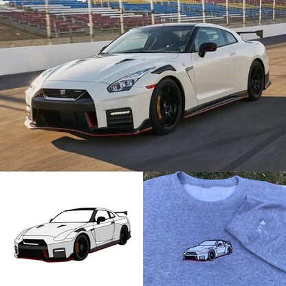 Felpa con cappuccio per auto personalizzata ricamata, foto di auto ricamata, felpa con cappuccio per auto personalizzata