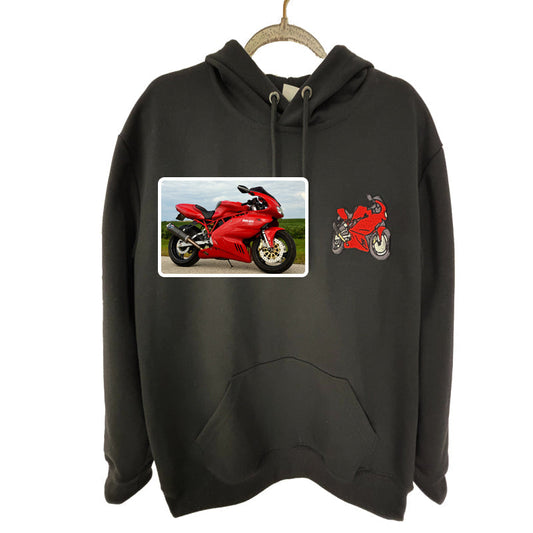 Felpa con cappuccio per auto personalizzata ricamata, foto di auto ricamata, felpa con cappuccio per auto personalizzata