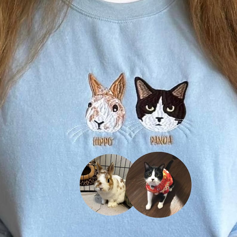 Felpa con cappuccio personalizzata con ricamo fotografico del tuo animale domestico, regalo per mamma di cani, ricamo per cani, girocollo per animali domestici