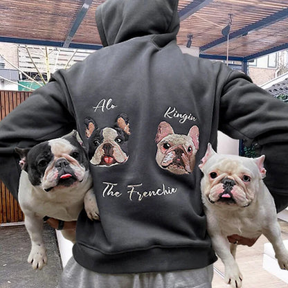 Felpa con cappuccio personalizzata ricamata con testa personalizzata, regalo carino per gli amanti degli animali