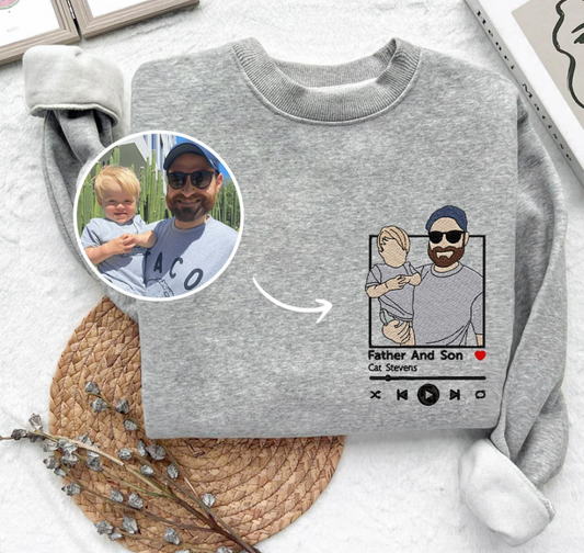 Felpa Con Ritratto Del Papà Ricamato Personalizzato Da Foto, Felpa Con Cappuccio Personalizzata Con Ritratto Del Papà