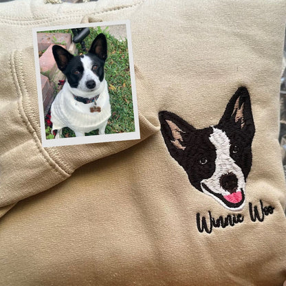 Felpa con cappuccio personalizzata con ricamo fotografico del tuo animale domestico, regalo per mamma di cani, ricamo per cani, girocollo per animali domestici