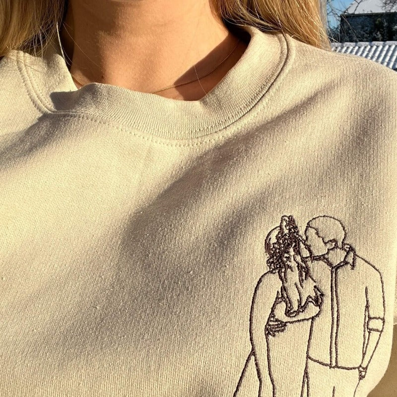Coppia personalizzata - Disegno di famiglia su una linea, regalo personalizzato per San Valentino, regalo per anniversario di matrimonio, ritratto singolo da foto