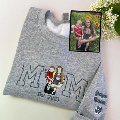 Felpa Personalizzata Per Mamma, Felpa Con Cappuccio Con Foto, Ritratto Ricamato Di Mamma E Bambini, Maglietta Universitaria, Maglietta Ricamata Personalizzata Da Om