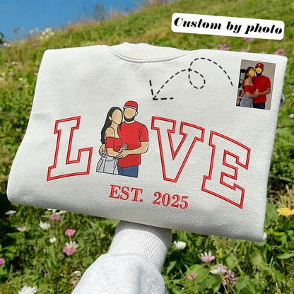 Felpe con cappuccio personalizzate per coppie con cuore - Ricamo in feltro per San Valentino