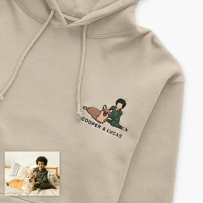 Felpa con cappuccio e maglietta con ricamo fotografico personalizzato per cane/gatto.