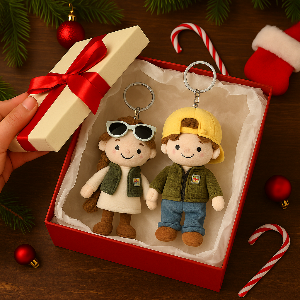 Regali di Natale Portachiavi con bambola personalizzata, ciondoli per borse, foto di coppia personalizzata, bambola di peluche 3D