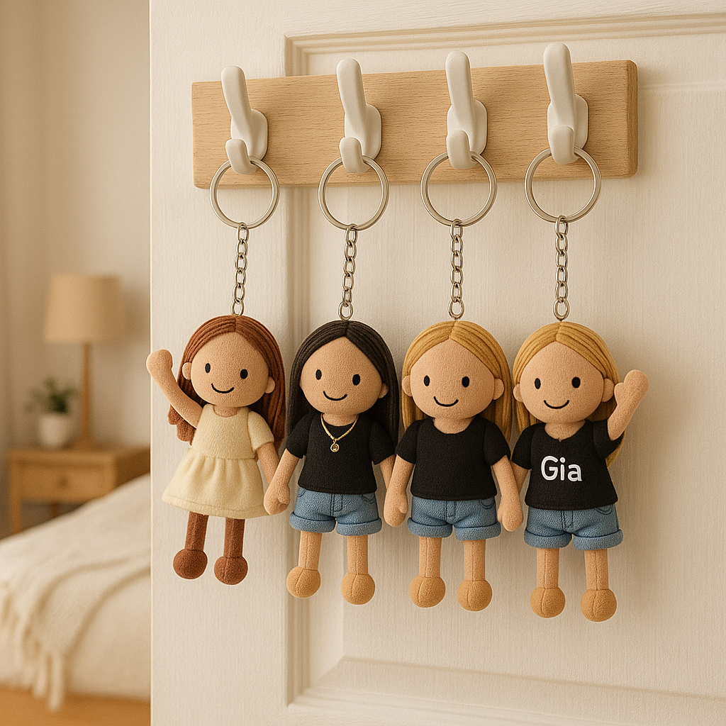 Portachiavi/cuscino di peluche 3D personalizzato con foto della sorella, regalo per sorella