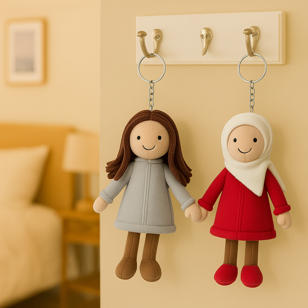 Portachiavi/cuscino di peluche 3D personalizzato con foto della sorella