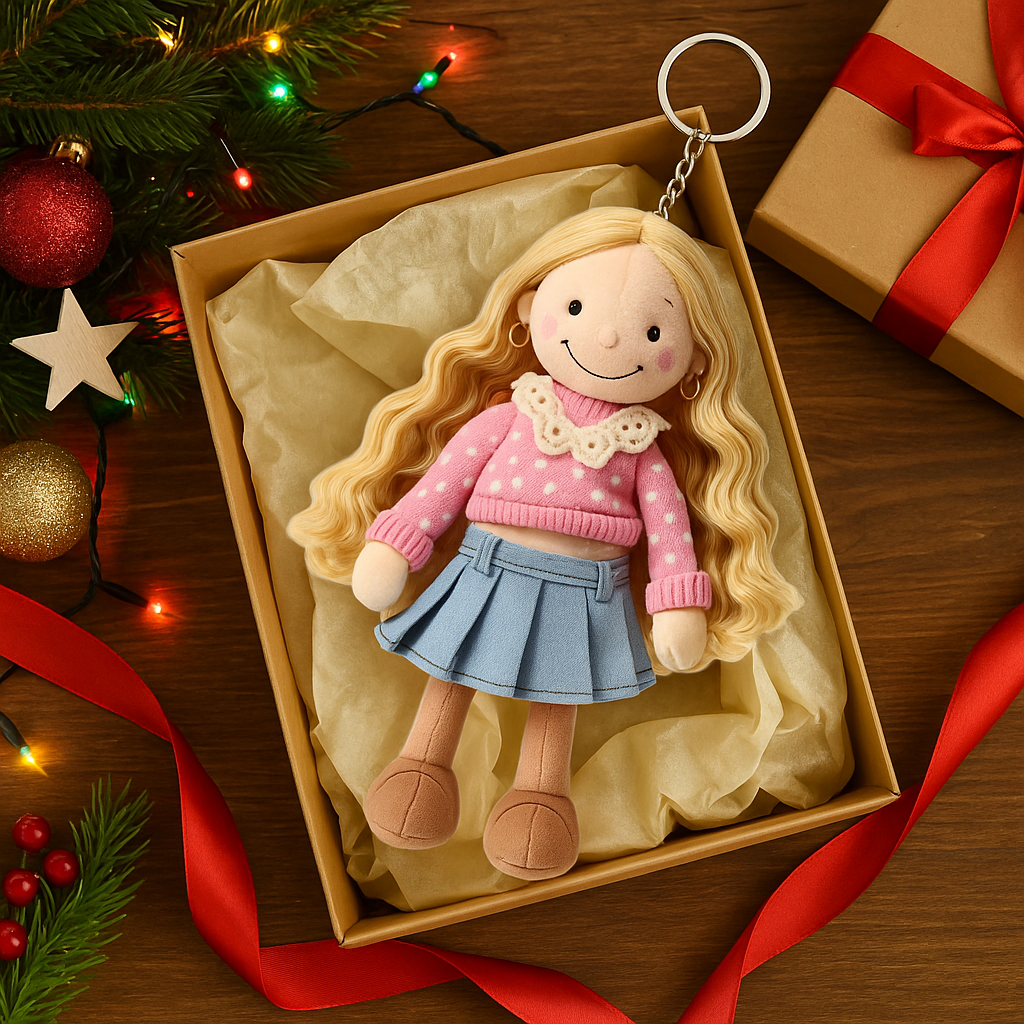Portachiavi con bambola di peluche 3D con foto personalizzata