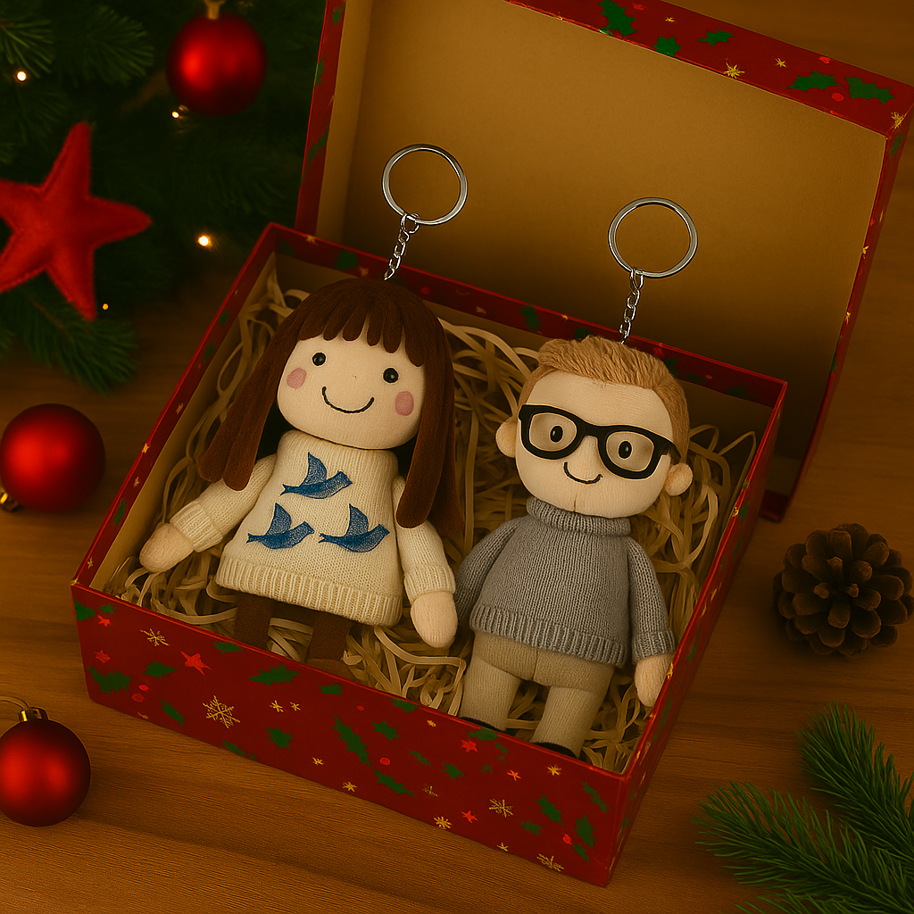 Portachiavi con bambola di peluche con foto personalizzata, regalo per lei, regali di coppia