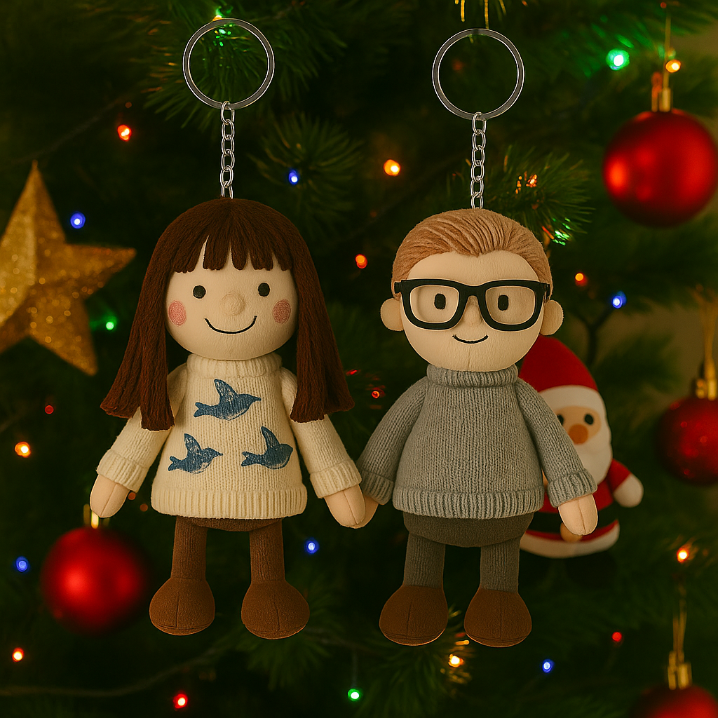 Portachiavi con bambola di peluche con foto personalizzata, regalo per lei, regali di coppia