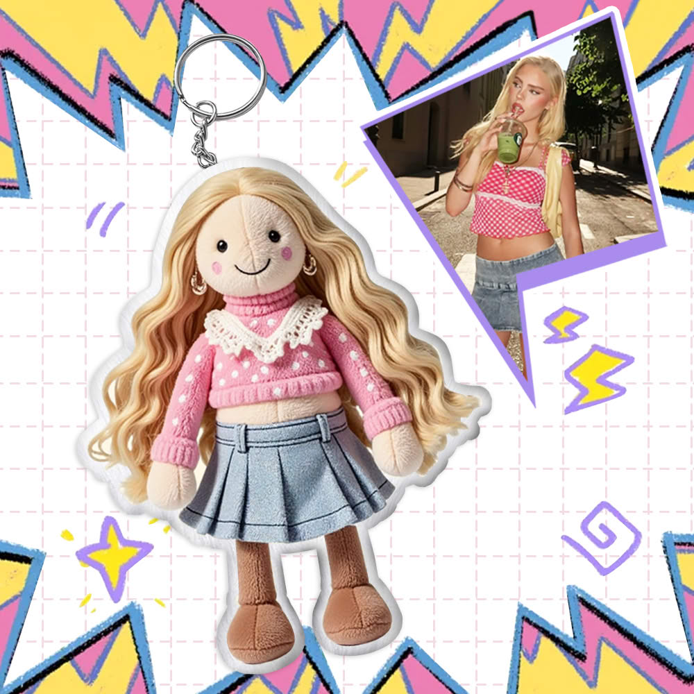 Portachiavi con bambola di peluche 3D con foto personalizzata