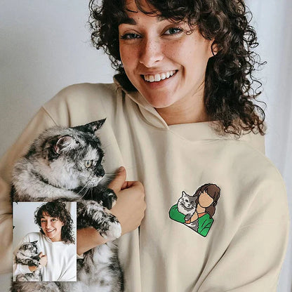 Felpa con cappuccio e maglietta con ricamo fotografico personalizzato per cane/gatto.