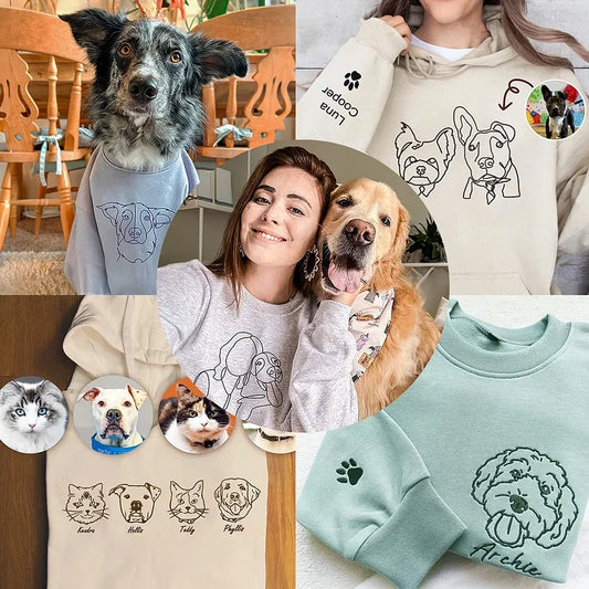 Felpa personalizzata con ricamo per animali domestici, regali per animali domestici, felpa personalizzata con ritratto di cane