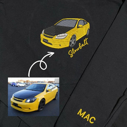 Felpa con cappuccio per auto personalizzata ricamata, foto di auto ricamata, felpa con cappuccio per auto personalizzata