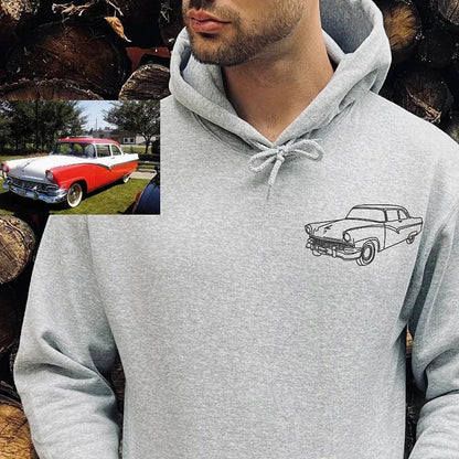 Felpa con cappuccio per auto personalizzata ricamata, foto di auto ricamata, felpa con cappuccio per auto personalizzata