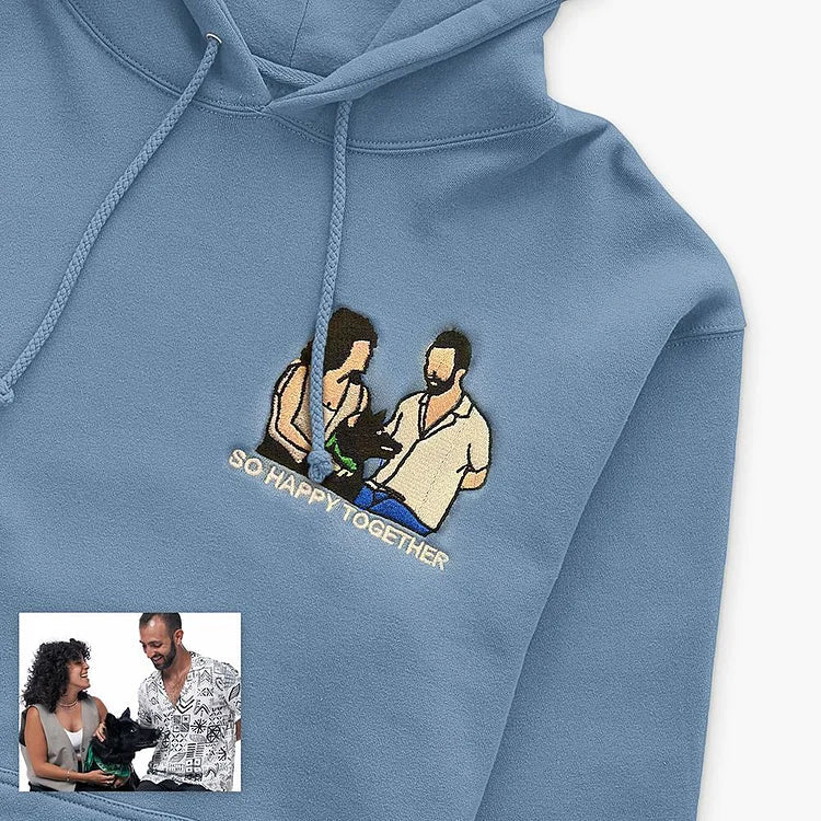 Felpa con cappuccio e maglietta con ricamo fotografico personalizzato per cane/gatto.