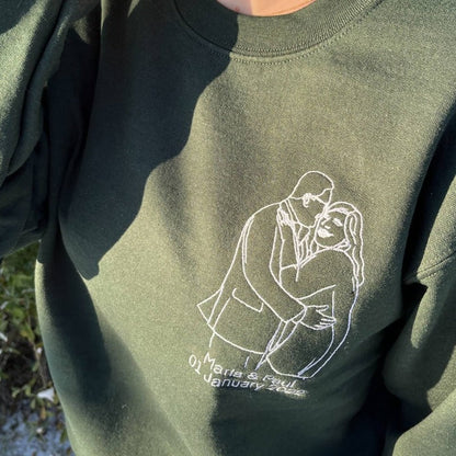 Coppia personalizzata - Disegno di famiglia su una linea, regalo personalizzato per San Valentino, regalo per anniversario di matrimonio, ritratto singolo da foto