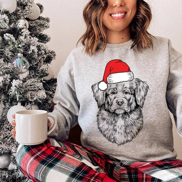 Maglione natalizio personalizzato per animali domestici - Felpa natalizia personalizzata per cani e gatti con design a cappello di Babbo Natale