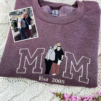 Felpa Personalizzata Per Mamma, Felpa Con Cappuccio Con Foto, Ritratto Ricamato Di Mamma E Bambini, Maglietta Universitaria, Maglietta Ricamata Personalizzata Da Om