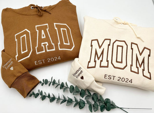 Felpa O Cappuccio Con Ricamo "Papà Mamma", Nome Sulla Manica Con Cuore, Girocollo "Dada Mama", Regalo Per "Papà Mamma", Neo-Papà Mamma, Anno Di Nascita Del Papà