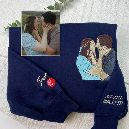 Felpa personalizzata con ritratto ricamato da foto, girocollo per coppia, maglietta per anniversario, regalo di compleanno per coppia per fidanzata, fidanzato, LGBT