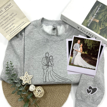 Felpa con ritratto personalizzato ricamato da foto, maglietta con ritratto di coppia, ritratto di matrimonio, felpa con cappuccio coordinata per coppia, regalo di anniversario per la moglie