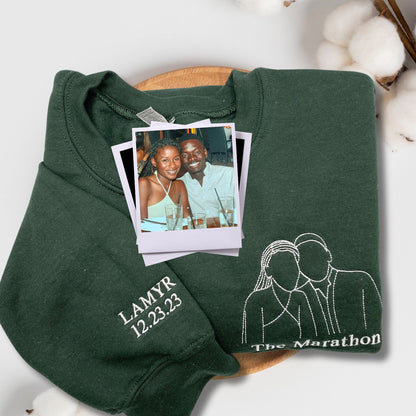 Felpa con ritratto personalizzato ricamato da foto, maglietta con ritratto di coppia, ritratto di matrimonio, felpa con cappuccio coordinata per coppia, regalo di anniversario per la moglie