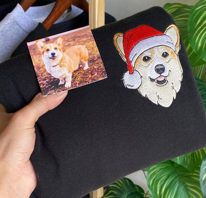 Felpa personalizzata con ricamo per animali domestici, felpa con il volto del tuo animale domestico, cappello da Babbo Natale per cani, regali per gli amanti dei cani